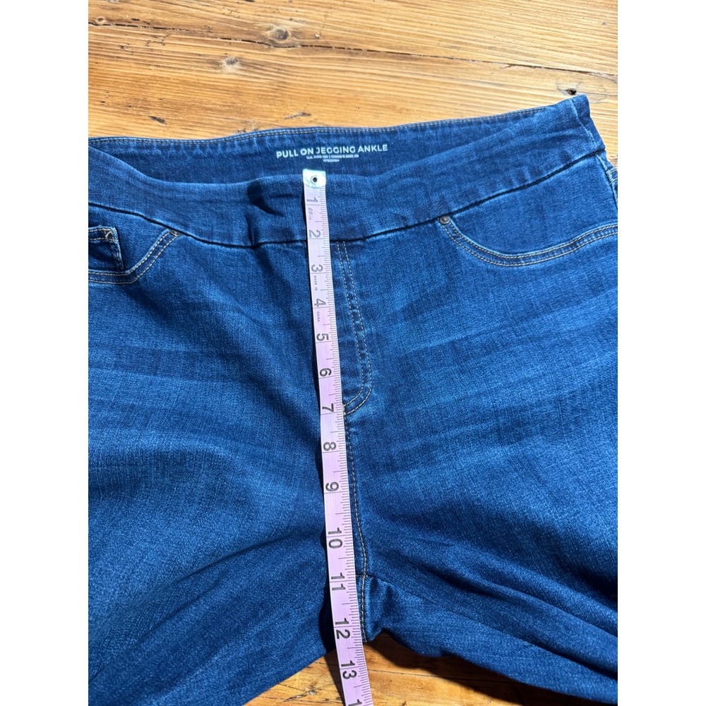 CHICO'S JACKSON INDIGO ANIMAL PRINT BEADED HEM PULL ON ANKLE JEGGINGS SIZE 12R - Picture 7 of 9